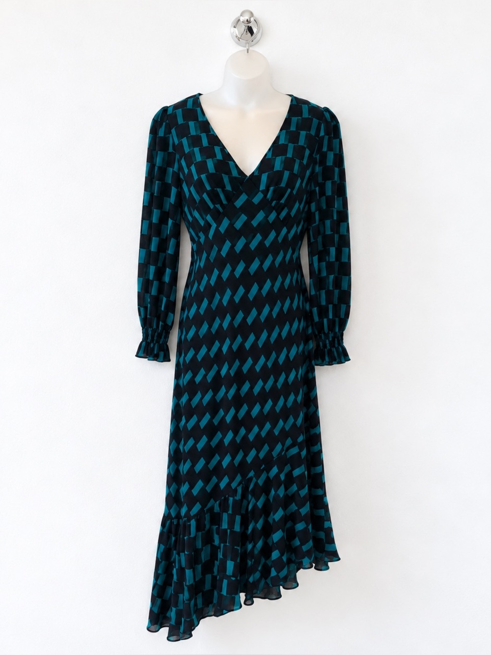 DIANE VON FURSTENBERG  Asymmetrical Long Sleeve Midi Dress
